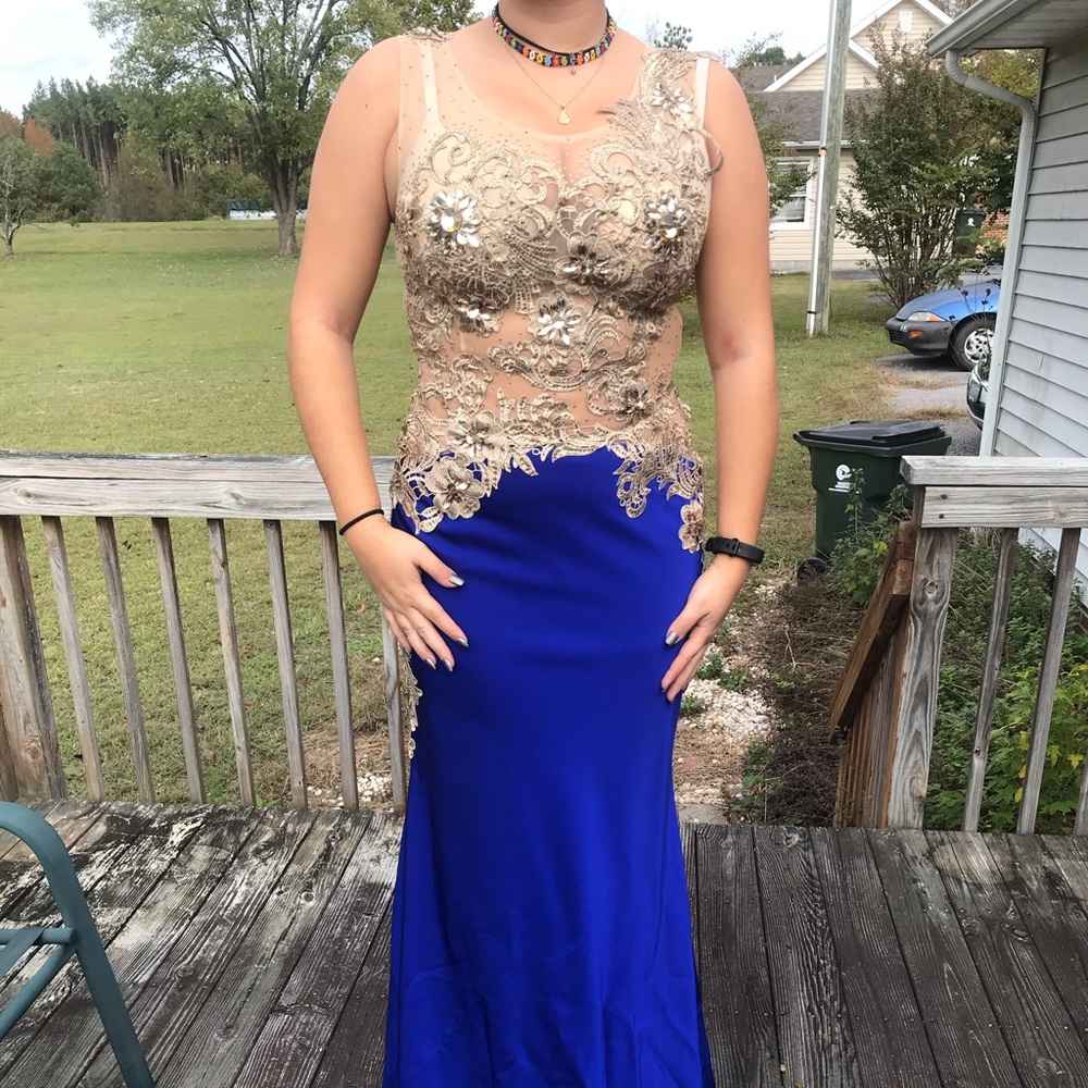 Cobalt blue and gold PROM dress